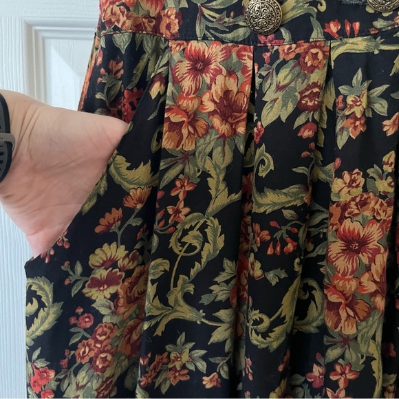 90s Floral Midi Dress V Neck Pockets - Picture 2 of 6